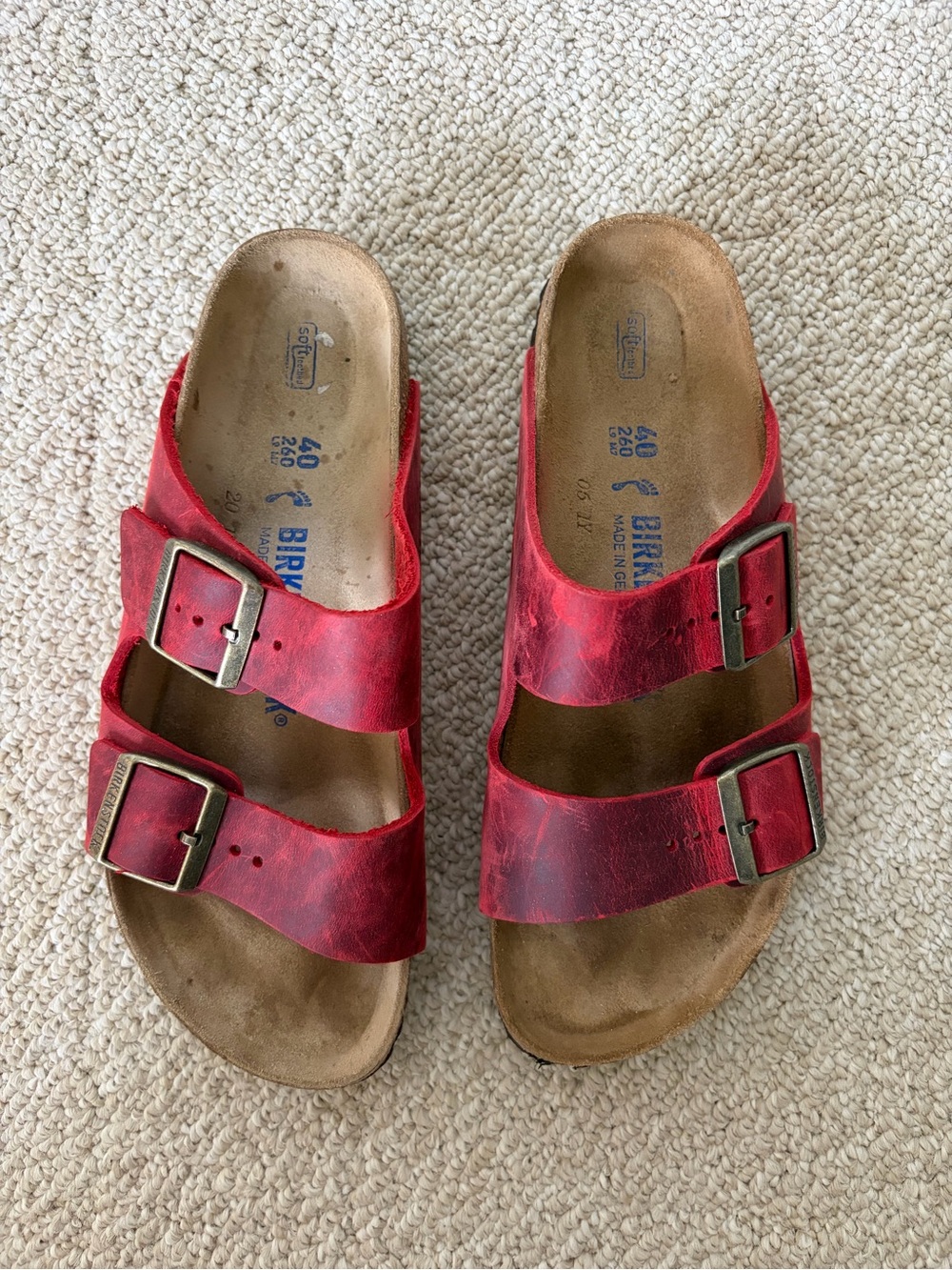 Birkenstock Red Two-Strap Leather Sandals - Picture 3 of 5